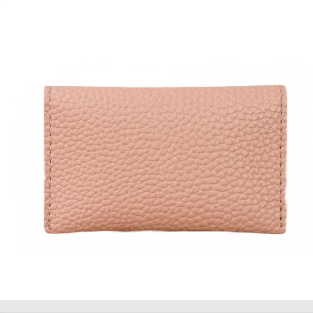 Blush Leather Credit Card Holder with Snap Closure